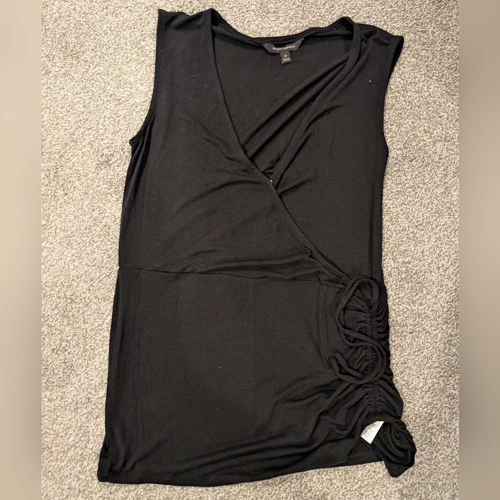 Banana Republic Black Sleeveless Wrap Ruched Blouse Medium